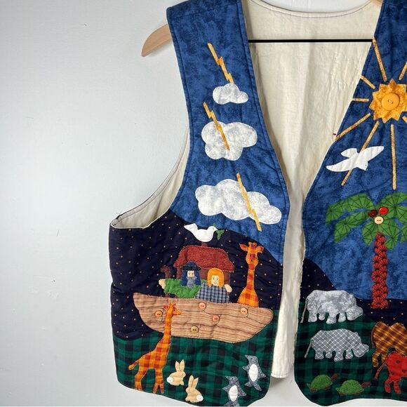 Handmade Vintage Noah's Ark Themed Quilted Vest with Animal Motifs - Picture 3 of 16